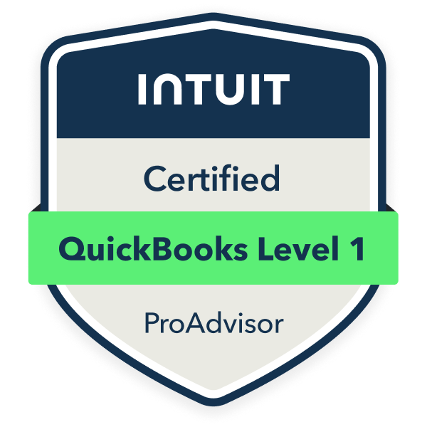 Intuit Certified QuickBooks Level 1 ProAdvisor badge